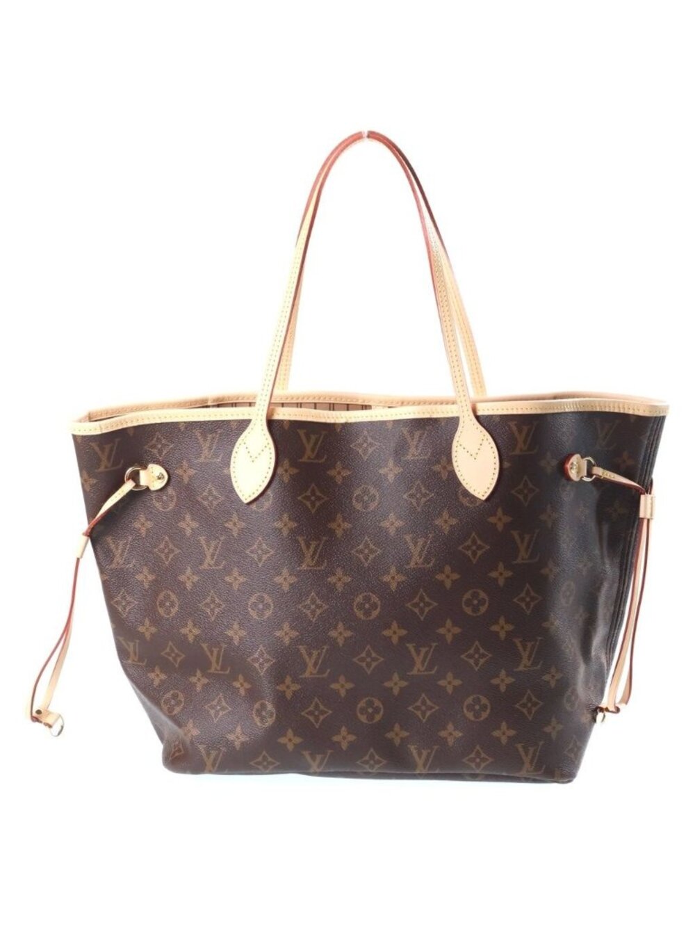 Louis Vuitton Monogram Neverfull MM Tote Bag Brown Leather Gold